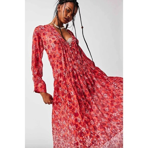 Free People See It Through Dress Coral Combo Womens Size Small - Picture 2 of 12